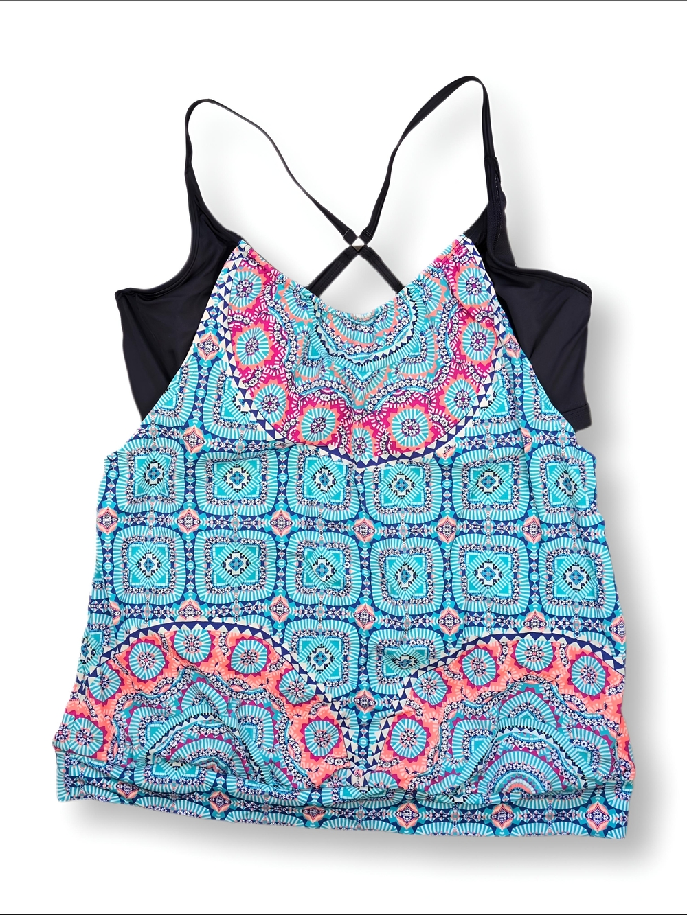 Athleta Fiji Blousy Tankini Swim Top Blue And Pink Size 36D Or 36DD Navy Straps - Picture 3 of 6